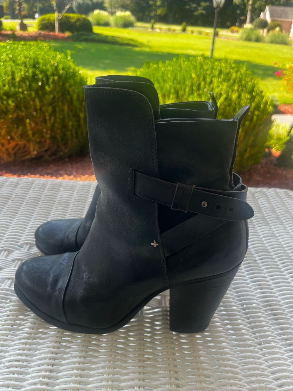 rag & bone Black Leather Buckle Strap Ankle Boots